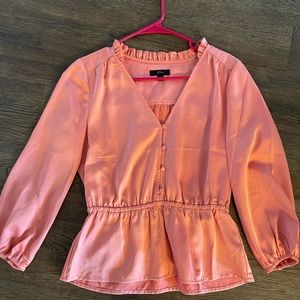 J.Crew Long Sleeved Pink Satin Blouse, Size 2